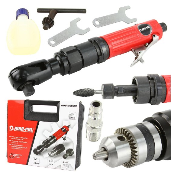ПНЕВМАТИЧЕН МНОГОФУНКЦИОНАЛЕН ИНСТРУМЕНТ 3 В 1 - ТРЕСЧОТКА, БОРМАШИНА, ШЛИФОВАЛКА 1/2'' MAR-POL