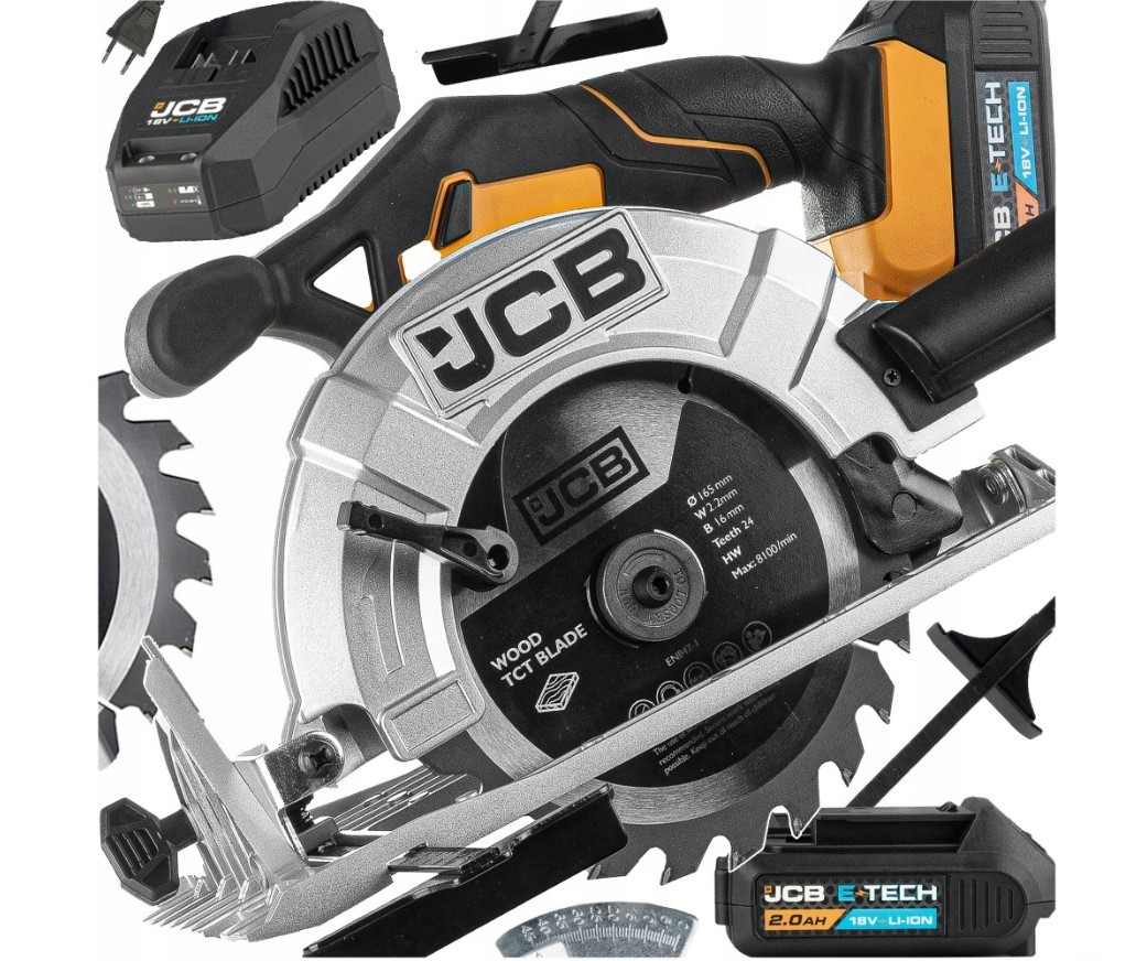 Акумулаторен ръчен циркуляр JCB, 18 V, 165 мм, с батерия и зарядно