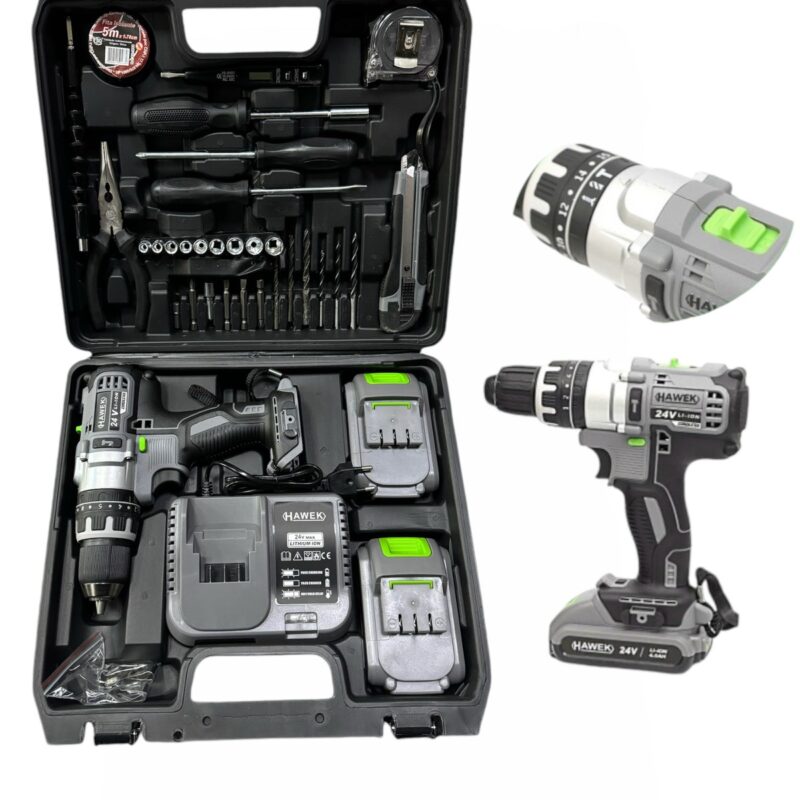 Акумулаторен ударен винтоверт 24V 4.0Ah с инструменти HAWEK