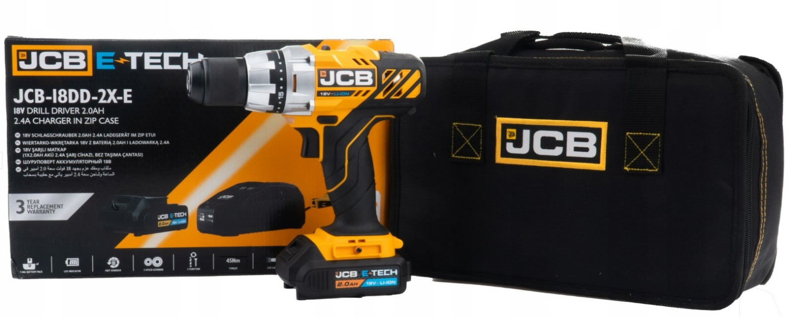 Акумулаторен винтоверт JCB, 45 Nm, 18 V, с батерия и зарядно