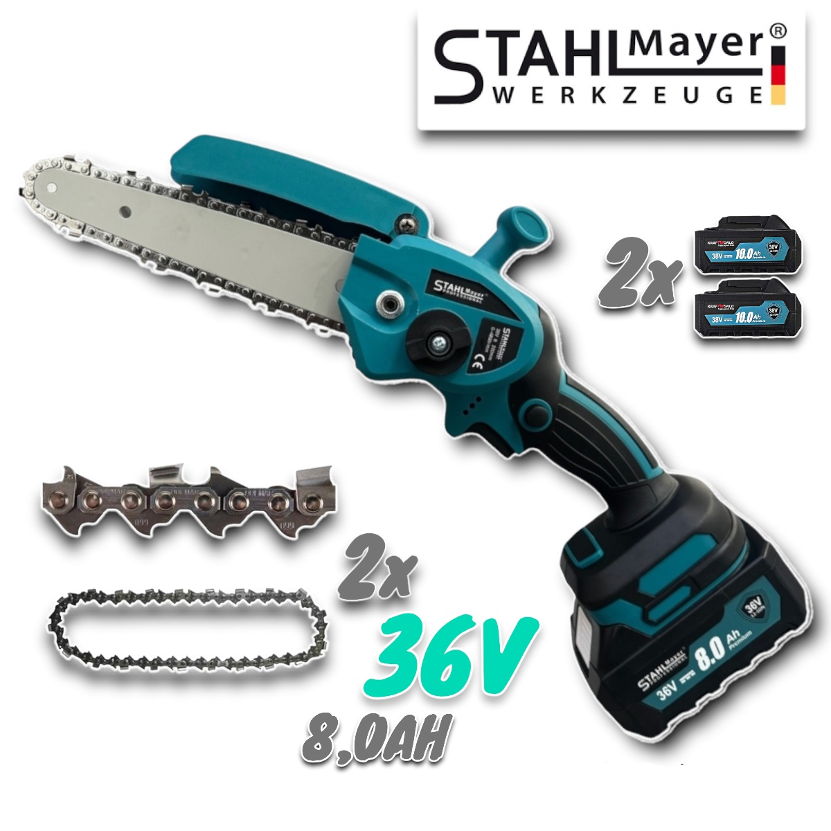 Акумулаторна резачка за клони 36V 8,0AH с две вериги Stahlmayer