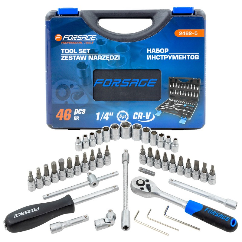 Комплект Гедоре 1/4 , шестостенен 46 части, FORSAGE