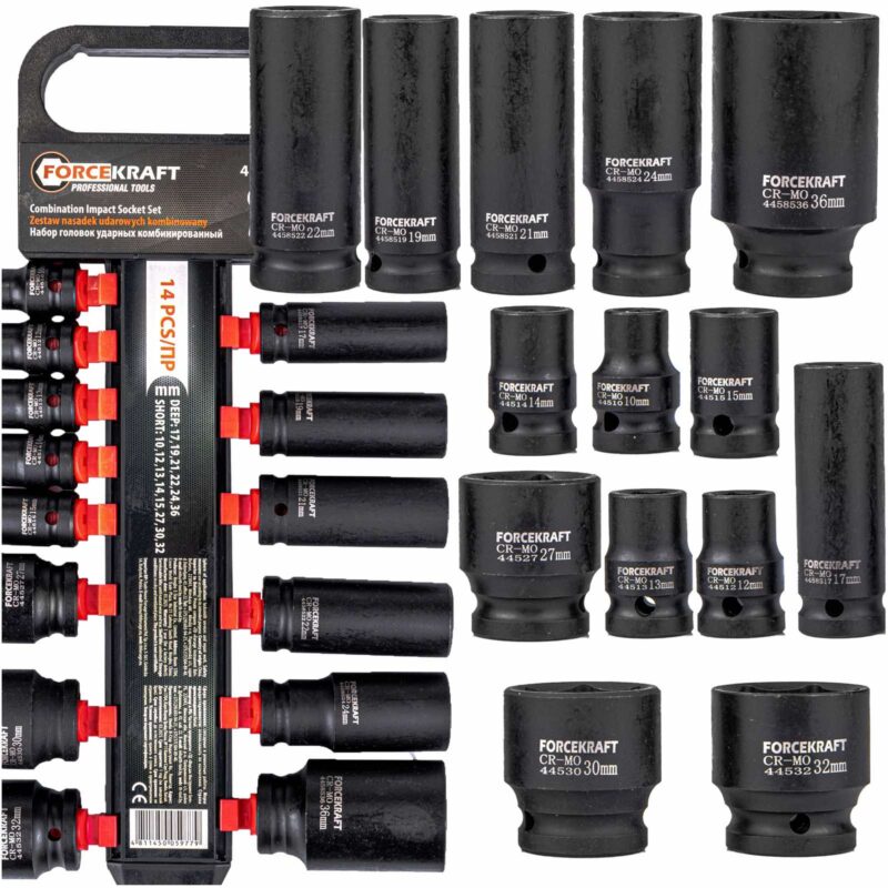 Комплект ударни вложки 1/2" – 14 части, къси и дълги ROCKFORCE