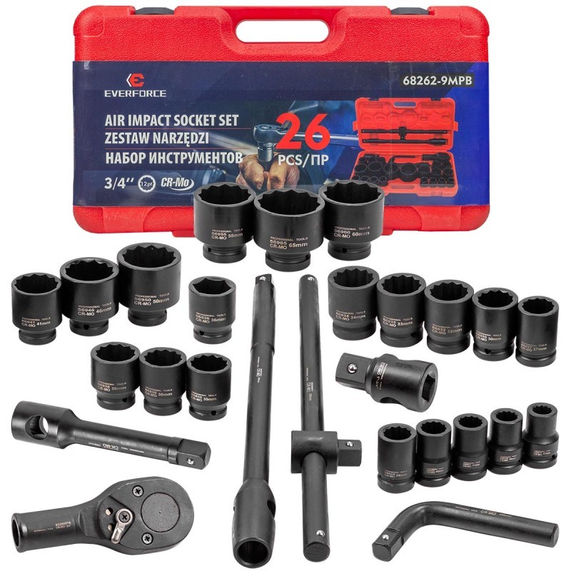Комплект ударно гедоре EVERFORCE 26 части 12-стен ( 3/4"- 1", 17-65 mm )