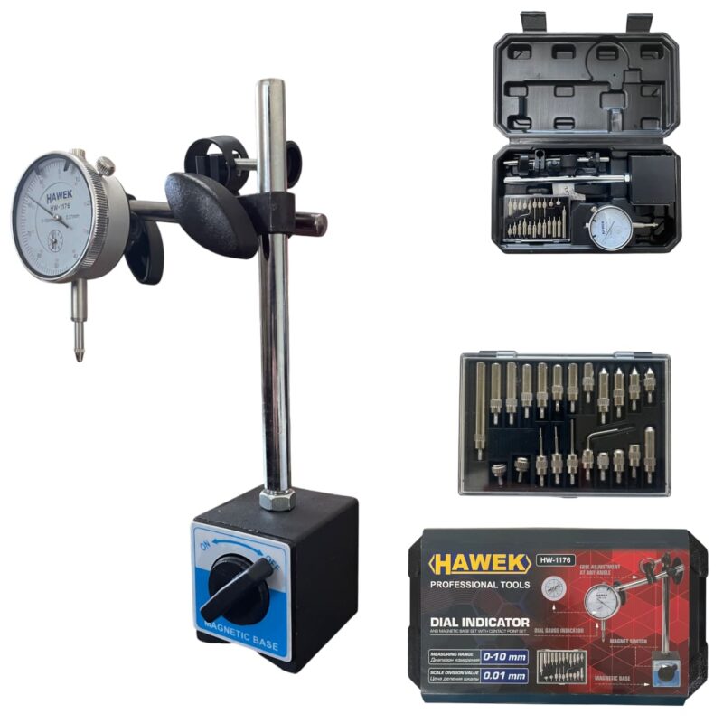 Магнитна стойка с индикаторен часовник и 22 броя накрайници HAWEK