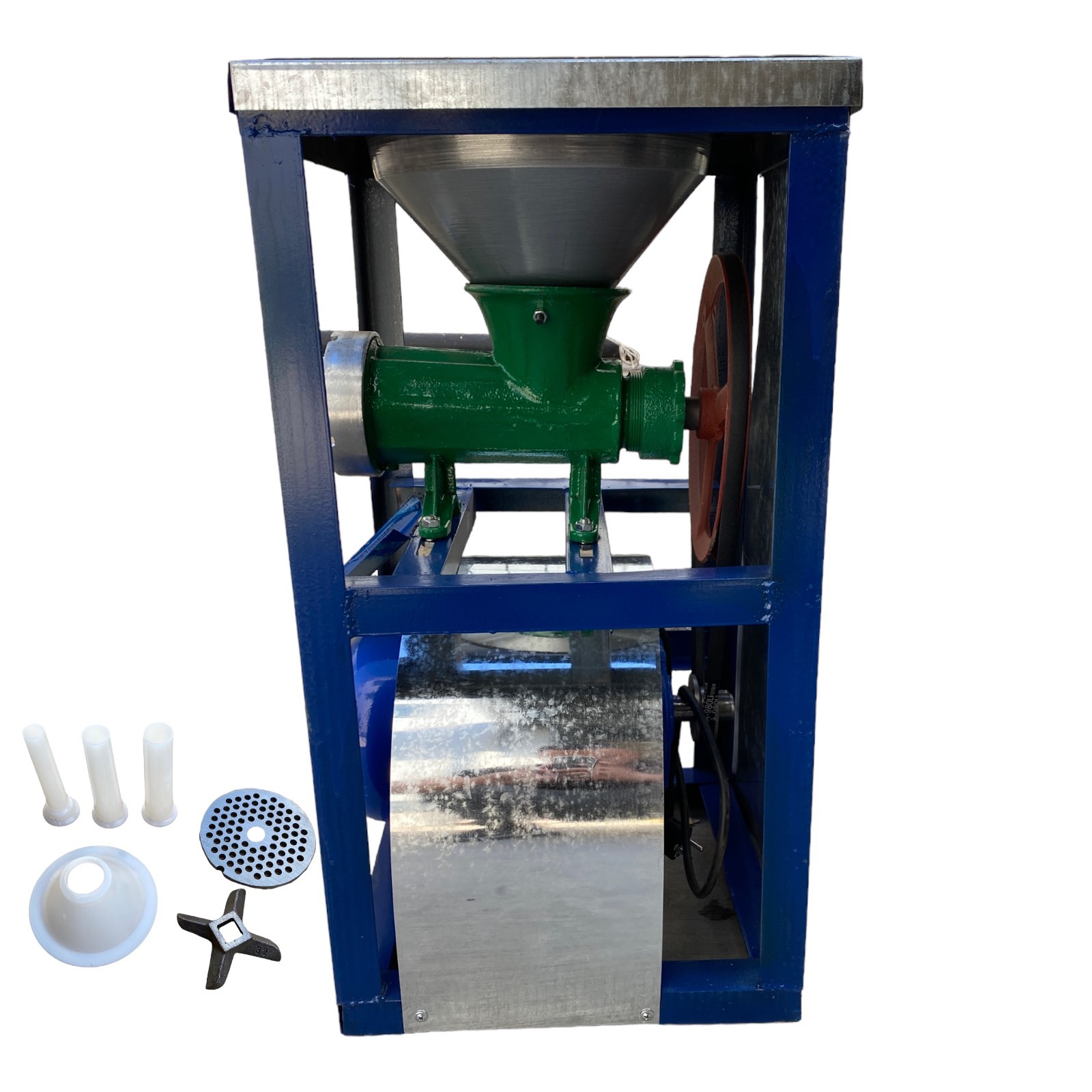 Месомелачка чугунена с електромотор и метална фуния + плот