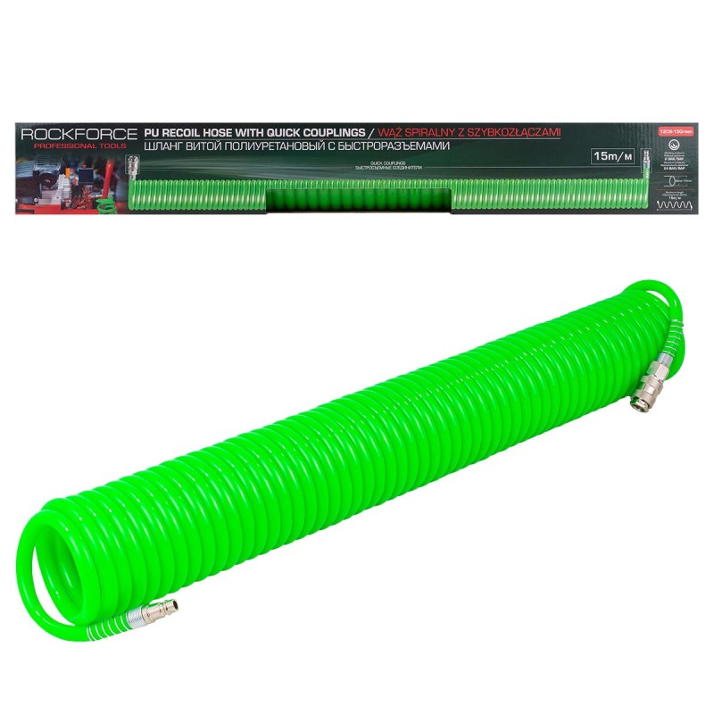 Полиуретанов спирален маркуч за въздух 15 м / 8 х 12 мм ROCKFORCE