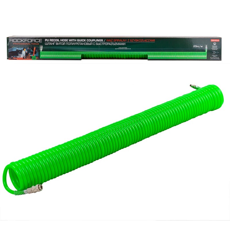 Полиуретанов спирален маркуч за въздух 20 м / 8 х 12 мм ROCKFORCE