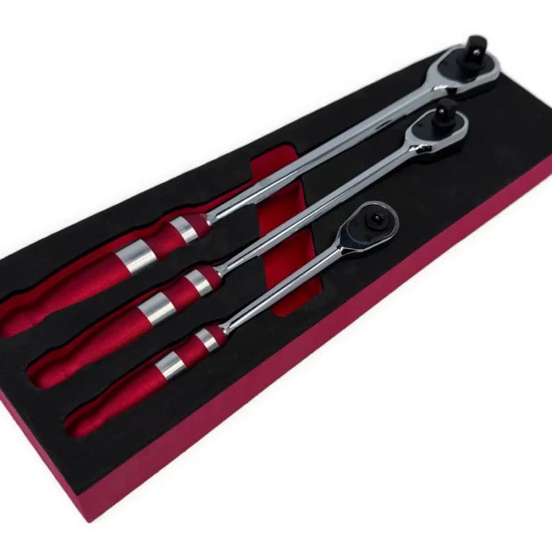 Комплект удължени, тресчотки с плоска глава 3 части 1/4″, 3/8″ и 1/2″ KRAFTWELLE