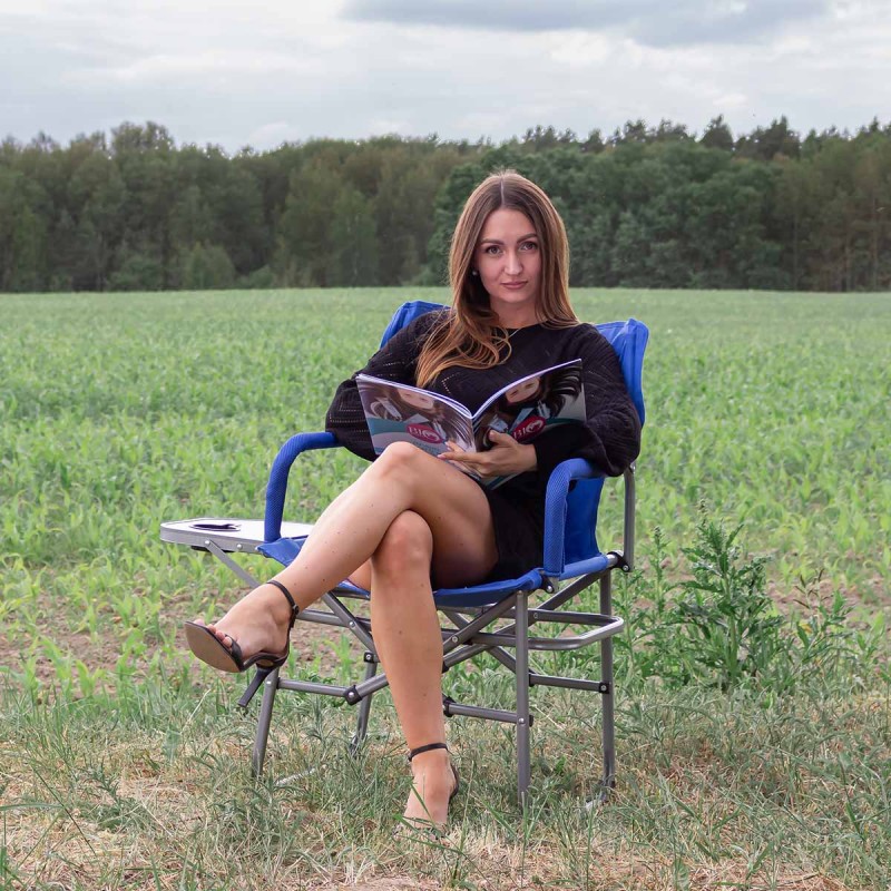 Сгъваем стол за къмпинг, метална конструкция, с поставка за чаша