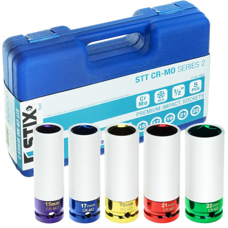 Комплект дълги ударни вложки за алуминиеви джанти 1/2" 15–22мм STIX TOOL
