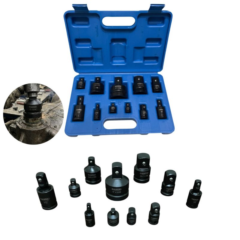 Комплект ударни преходници ( адаптери ) и карета 1/4″, 3/8″ и 1/2″ 11 части HAWEK