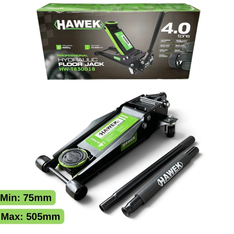 Нископрофилен хидравличен крик 4 тона 75 - 505мм с две помпи HAWEK HW-T830018